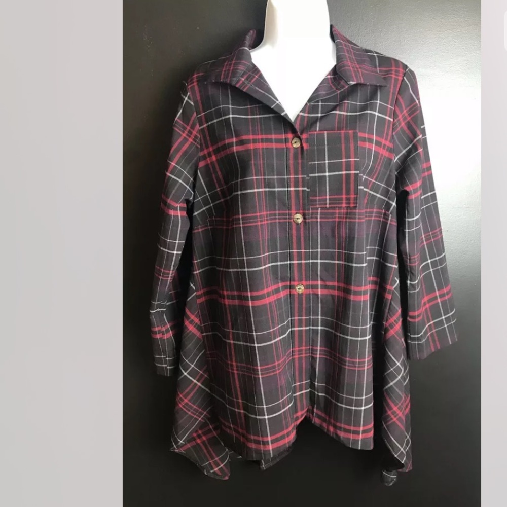 VITAMIN Plaid Button Down Shirt Blouse Top